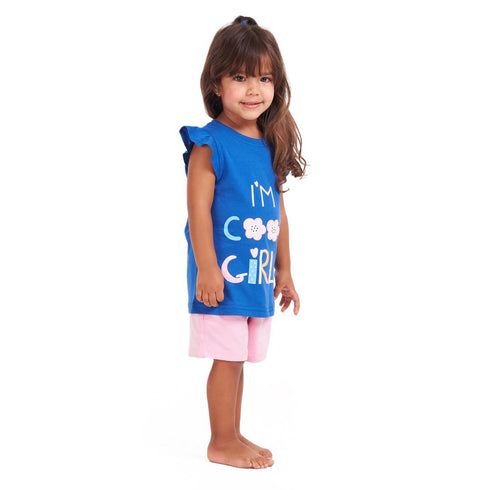 Girls summer pajama set Cool girl t-shirt + Rose shorts
